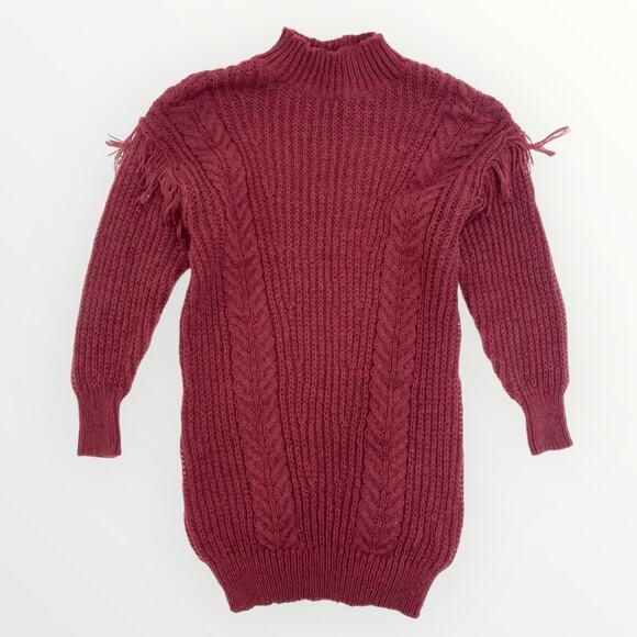 Shein Ruffle Cable Knit Sweater Women’s Medium Burgundy - Picture 1 of 7
